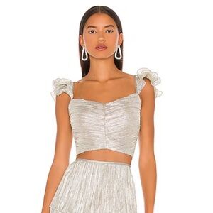 Saylor Gianna Silver Crop Top with Ruffle Sleeves
